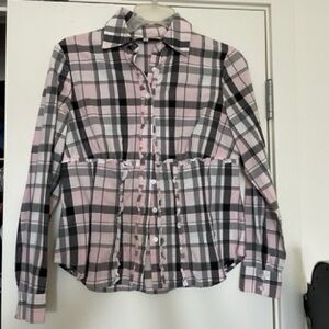 Jones New York Pink and Black Plaid Shirt women size Small